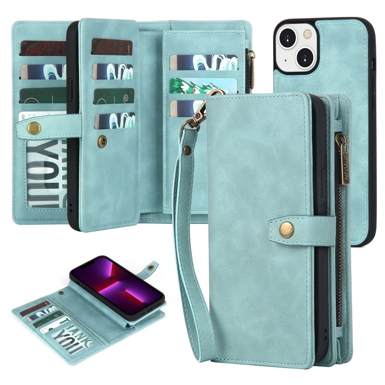 For iPhone 13 Zipper Wallet Magnetic Detachable Leather Phone Case(Blue) - iPhone 13 Cases by buy2fix | Online Shopping UK | buy2fix