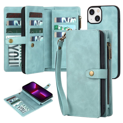 For iPhone 13 Zipper Wallet Magnetic Detachable Leather Phone Case(Blue) - iPhone 13 Cases by buy2fix | Online Shopping UK | buy2fix