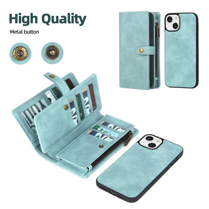 For iPhone 13 Zipper Wallet Magnetic Detachable Leather Phone Case(Blue) - iPhone 13 Cases by buy2fix | Online Shopping UK | buy2fix