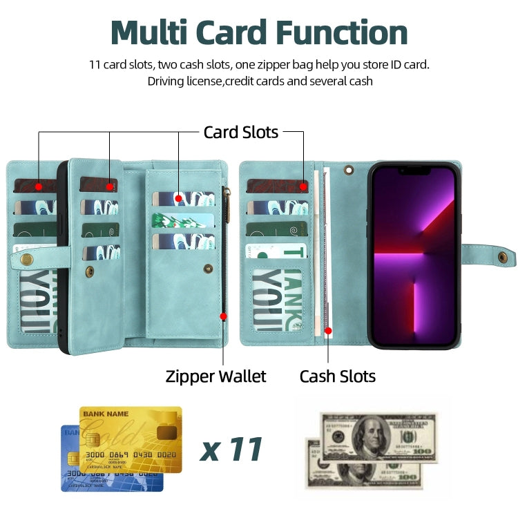 For iPhone 13 Zipper Wallet Magnetic Detachable Leather Phone Case(Blue) - iPhone 13 Cases by buy2fix | Online Shopping UK | buy2fix