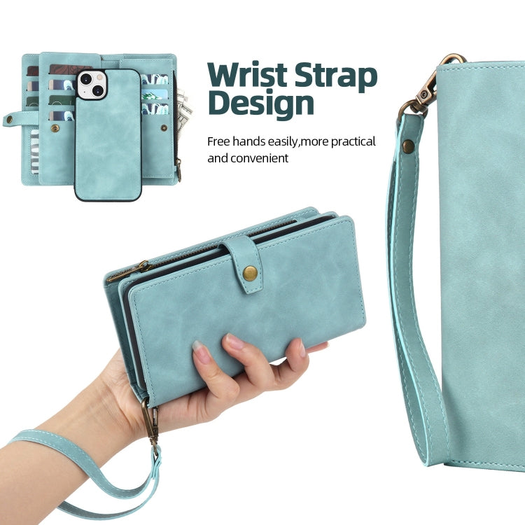 For iPhone 13 Zipper Wallet Magnetic Detachable Leather Phone Case(Blue) - iPhone 13 Cases by buy2fix | Online Shopping UK | buy2fix