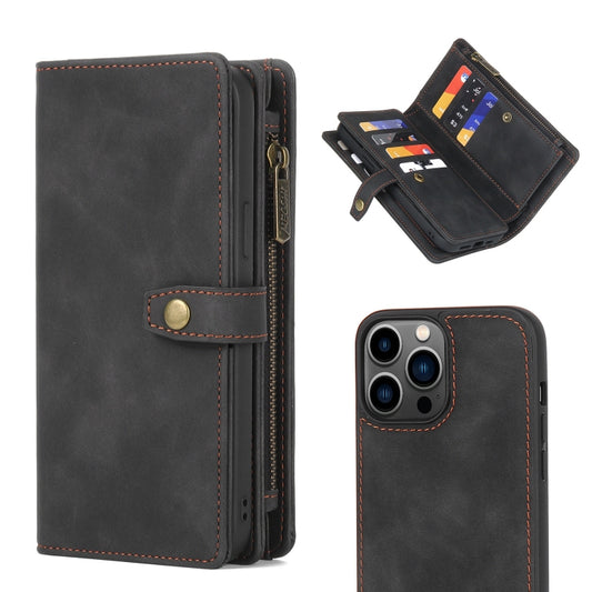 For iPhone 13 Pro Zipper Wallet Detachable MagSafe Leather Phone Case(Black) - iPhone 13 Pro Cases by buy2fix | Online Shopping UK | buy2fix