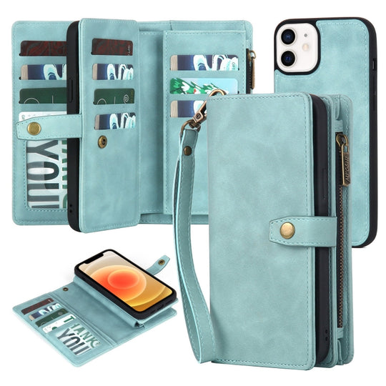 For iPhone 12 / 12 Pro Zipper Wallet Magnetic Detachable Leather Phone Case(Blue)