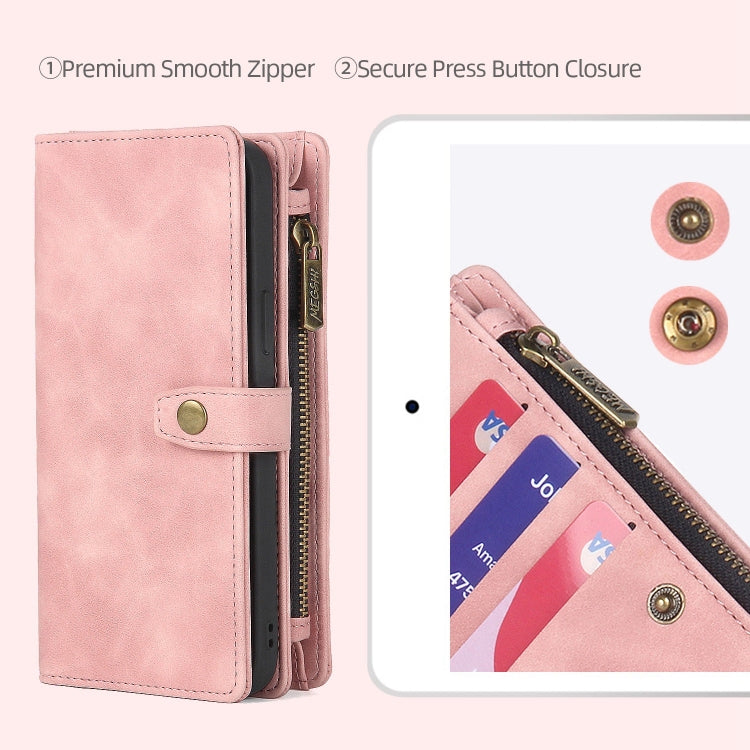 For iPhone 12 Pro Max Zipper Wallet Magnetic Detachable Leather Phone Case(Pink) - iPhone 12 Pro Max Cases by buy2fix | Online Shopping UK | buy2fix