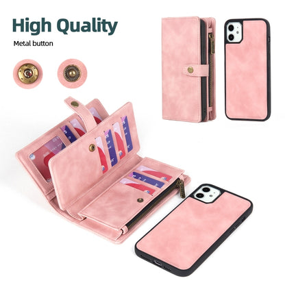 For iPhone 11 Zipper Wallet Magnetic Detachable Leather Phone Case(Pink) - iPhone 11 Cases by buy2fix | Online Shopping UK | buy2fix