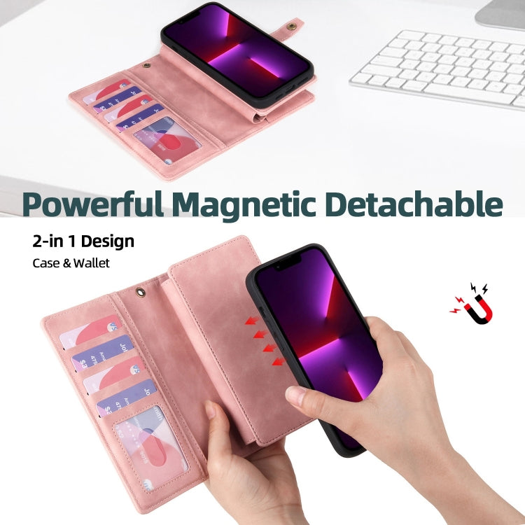 For iPhone 11 Zipper Wallet Magnetic Detachable Leather Phone Case(Pink) - iPhone 11 Cases by buy2fix | Online Shopping UK | buy2fix