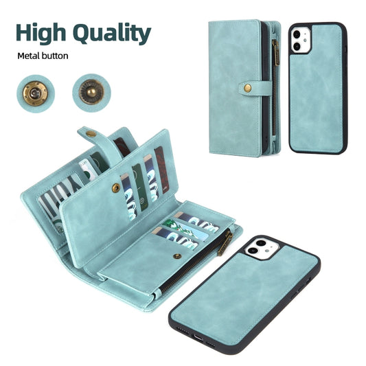 For iPhone 11 Zipper Wallet Magnetic Detachable Leather Phone Case(Blue) by buy2fix