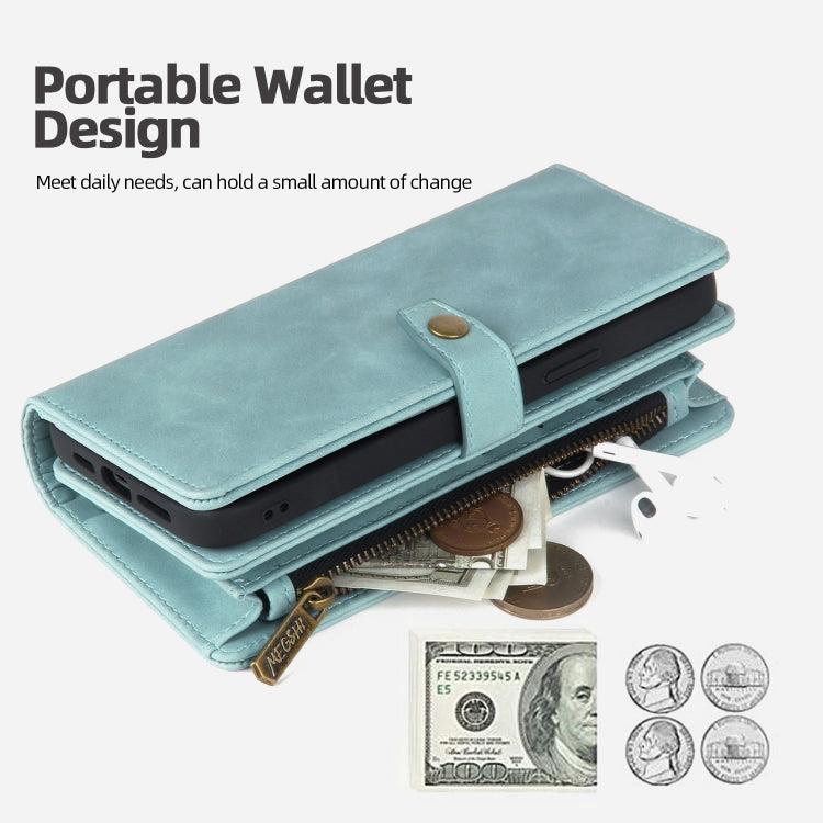 For iPhone X / XS Zipper Wallet Magnetic Detachable Leather Phone Case(Blue) - More iPhone Cases by buy2fix | Online Shopping UK | buy2fix