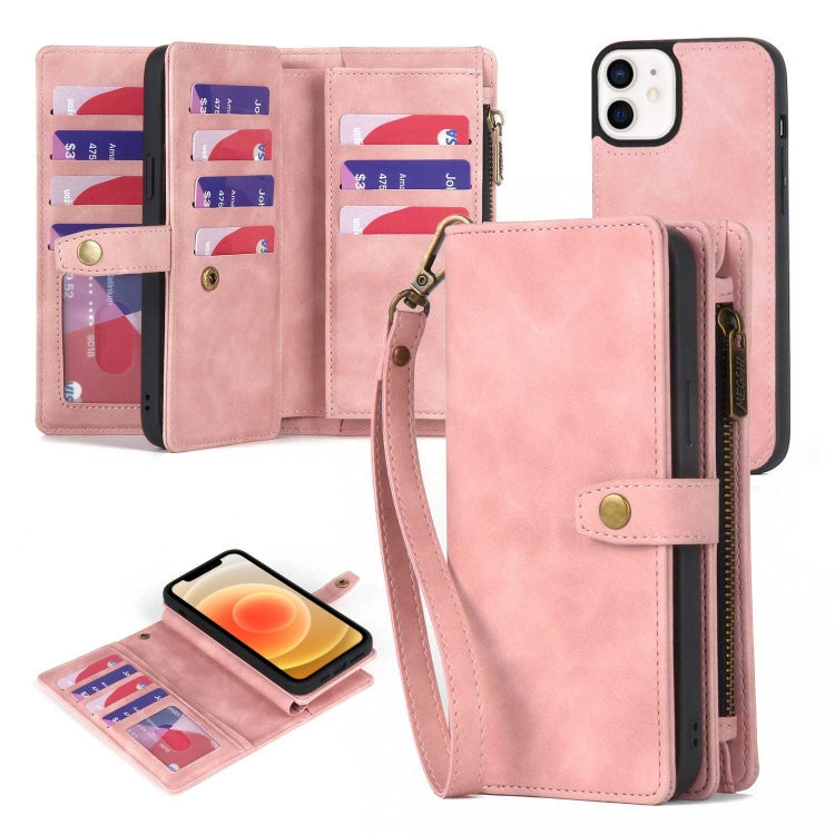 For iPhone XR Zipper Wallet Magnetic Detachable Leather Phone Case(Pink) - More iPhone Cases by buy2fix | Online Shopping UK | buy2fix