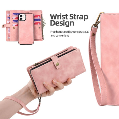 For iPhone XR Zipper Wallet Magnetic Detachable Leather Phone Case(Pink) - More iPhone Cases by buy2fix | Online Shopping UK | buy2fix