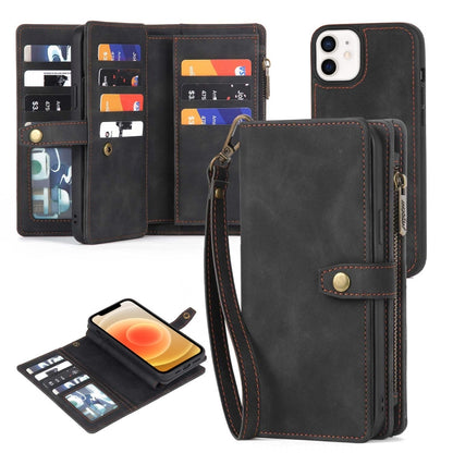 For iPhone XR Zipper Wallet Magnetic Detachable Leather Phone Case(Black) - More iPhone Cases by buy2fix | Online Shopping UK | buy2fix