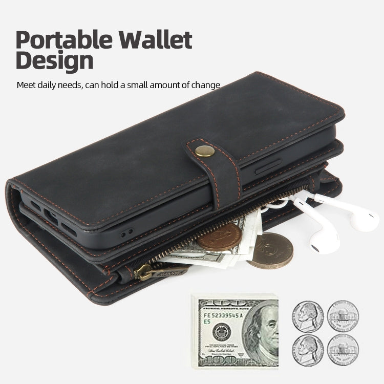 For iPhone XR Zipper Wallet Magnetic Detachable Leather Phone Case(Black) - More iPhone Cases by buy2fix | Online Shopping UK | buy2fix