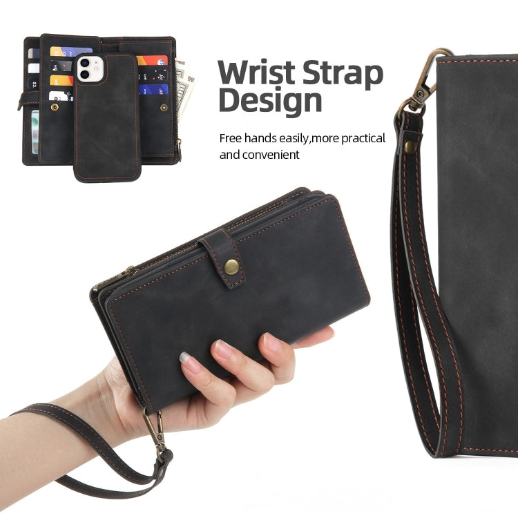 For iPhone XR Zipper Wallet Magnetic Detachable Leather Phone Case(Black) - More iPhone Cases by buy2fix | Online Shopping UK | buy2fix