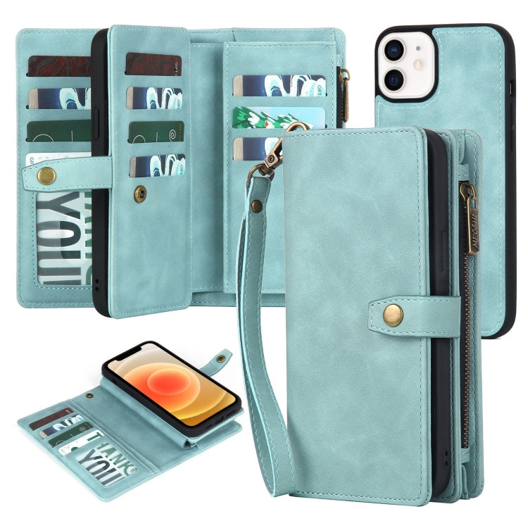 For iPhone XS Max Zipper Wallet Magnetic Detachable Leather Phone Case(Blue) - More iPhone Cases by buy2fix | Online Shopping UK | buy2fix