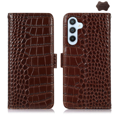 For Samsung Galaxy A55 5G Crocodile Top Layer Cowhide Leather Phone Case(Brown) - Galaxy Phone Cases by buy2fix | Online Shopping UK | buy2fix