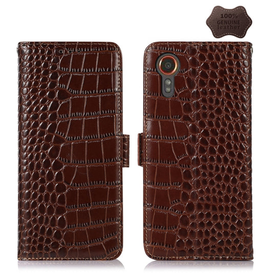 For Samsung Galaxy Xcover 7 Crocodile Top Layer Cowhide Leather Phone Case(Brown) - Galaxy Phone Cases by buy2fix | Online Shopping UK | buy2fix