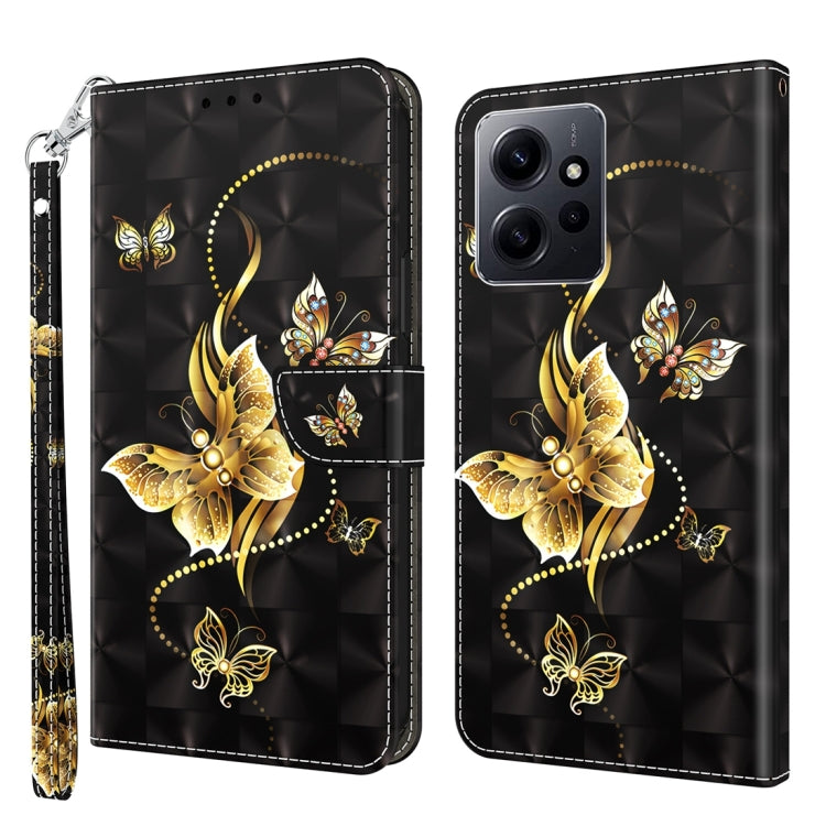 For Xiaomi Redmi Note  12 Pro+ 5G Global 3D Painted Pattern Leather Phone Case(Golden Butterfly) - Xiaomi Cases by buy2fix | Online Shopping UK | buy2fix