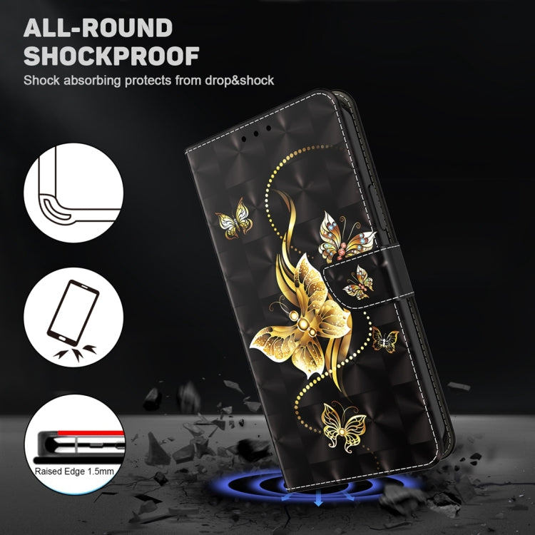 For Xiaomi Redmi Note  12 Pro+ 5G Global 3D Painted Pattern Leather Phone Case(Golden Butterfly) - Xiaomi Cases by buy2fix | Online Shopping UK | buy2fix