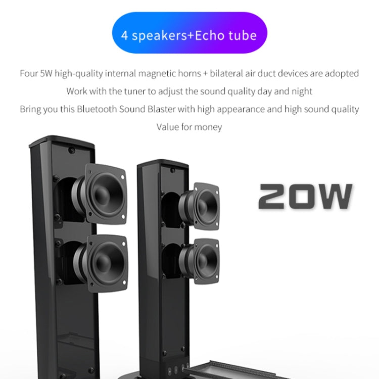 BS-36 20W Multi-Function 3D Stereo Surround Bluetooth Speaker Subwoofer Soundbar(Black) - Desktop Speaker by buy2fix | Online Shopping UK | buy2fix