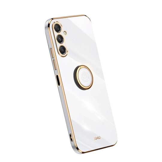 For Samsung Galaxy M34 5G XINLI Straight Edge 6D Electroplate TPU Phone Case with Ring Holder(White)