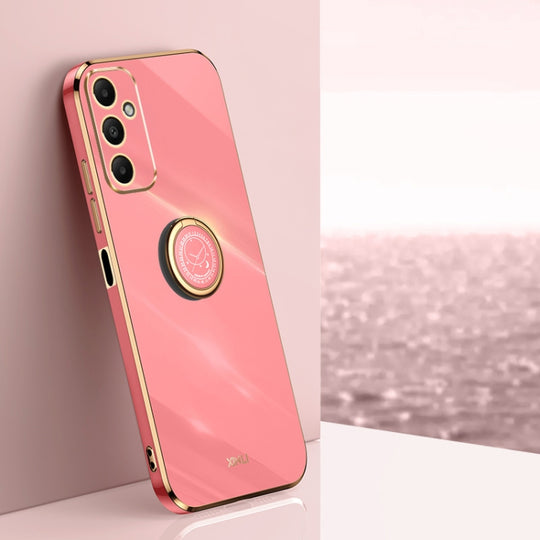 For Samsung Galaxy A05s XINLI Straight Edge 6D Electroplate TPU Phone Case with Ring Holder(Hawthrn Red)