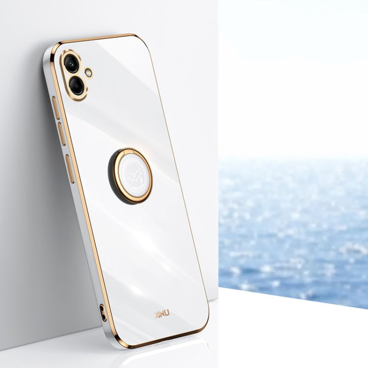 For Samsung Galaxy A04e 4G XINLI Straight Edge 6D Electroplate TPU Phone Case with Ring Holder(White) by XINLI