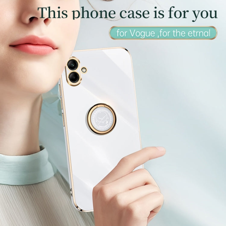 For Samsung Galaxy A04e 4G XINLI Straight Edge 6D Electroplate TPU Phone Case with Ring Holder(White) by XINLI