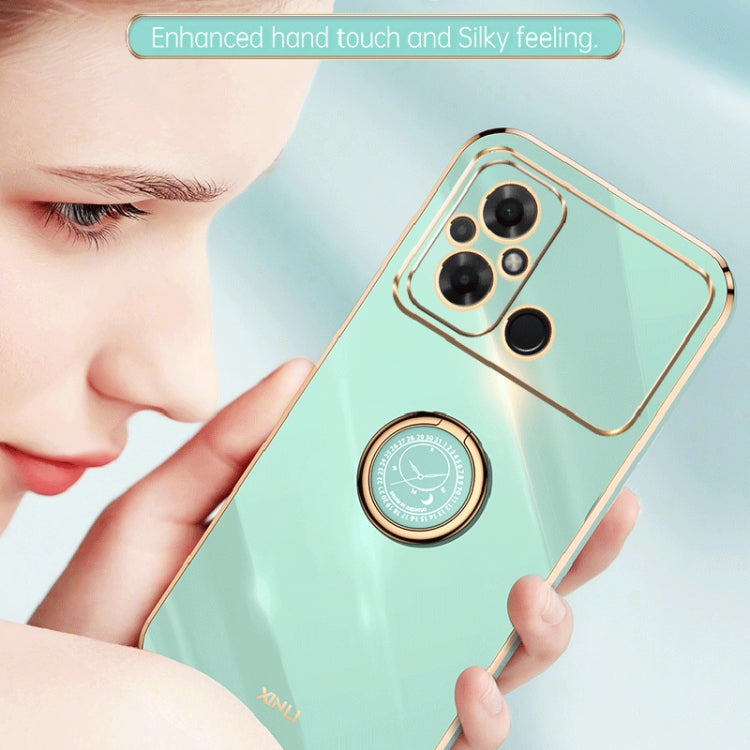 For Xiaomi Poco C55 4G XINLI Straight Edge 6D Electroplate TPU Phone Case with Ring Holder(Mint Green) - Xiaomi Cases by XINLI | Online Shopping UK | buy2fix