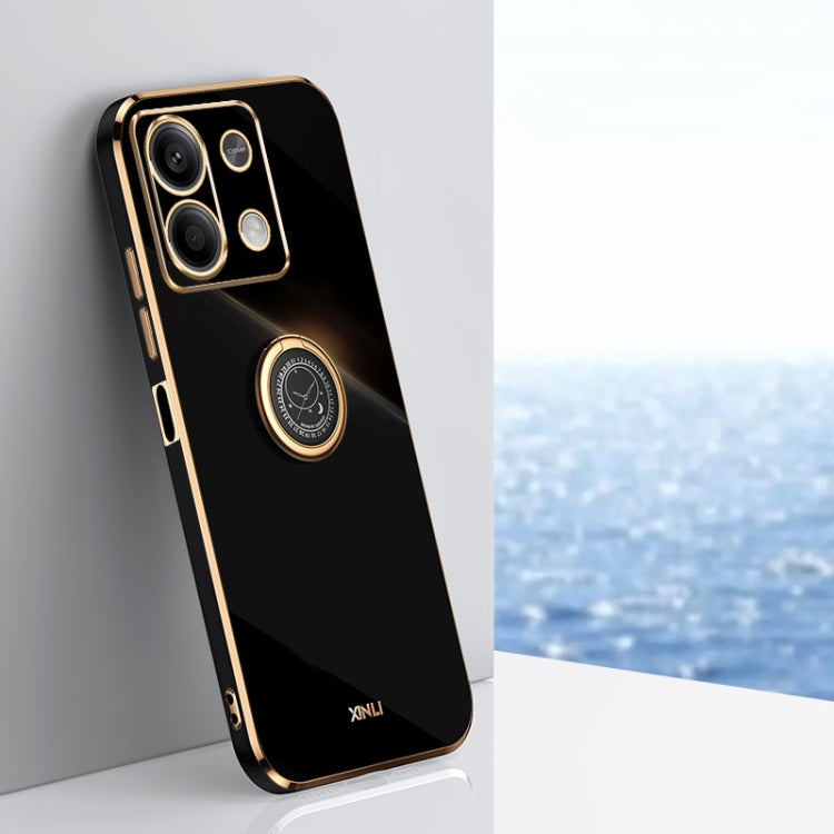 For Xiaomi Redmi Note 13 5G XINLI Straight Edge 6D Electroplate TPU Phone Case with Ring Holder(Black) by XINLI