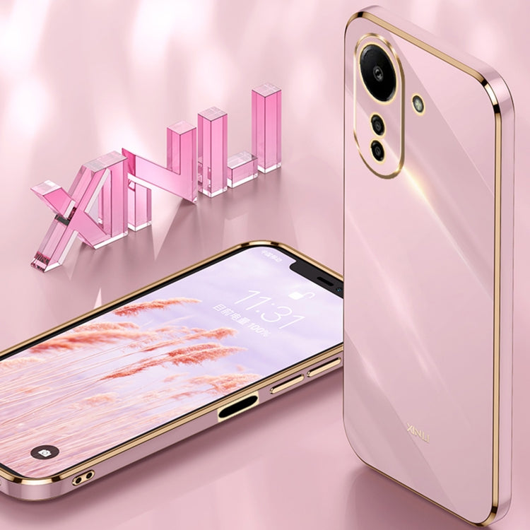 For Xiaomi Redmi 13C 4G XINLI Straight Edge 6D Electroplate TPU Phone Case with Ring Holder(Pink) - 13C Cases by XINLI | Online Shopping UK | buy2fix