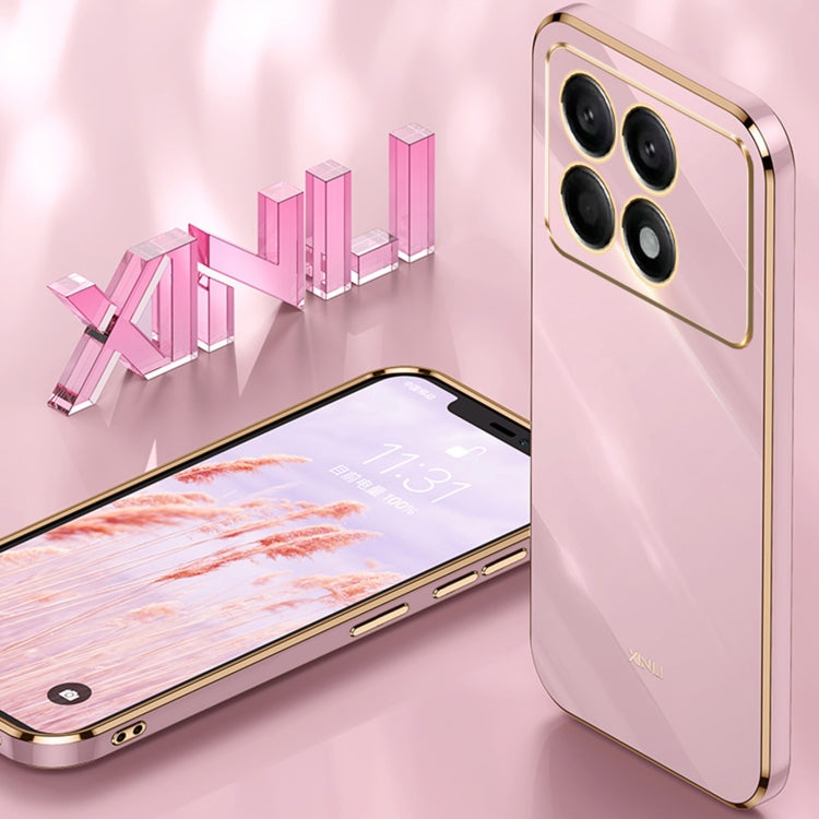For Xiaomi Redmi K70 XINLI Straight Edge 6D Electroplate TPU Phone Case with Ring Holder(Pink) - K70 Cases by XINLI | Online Shopping UK | buy2fix