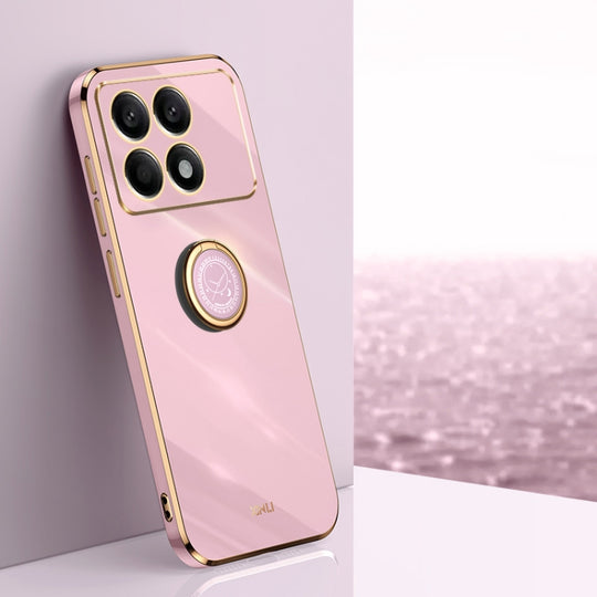 For Xiaomi Redmi K70E XINLI Straight Edge 6D Electroplate TPU Phone Case with Ring Holder(Cherry Purple)
