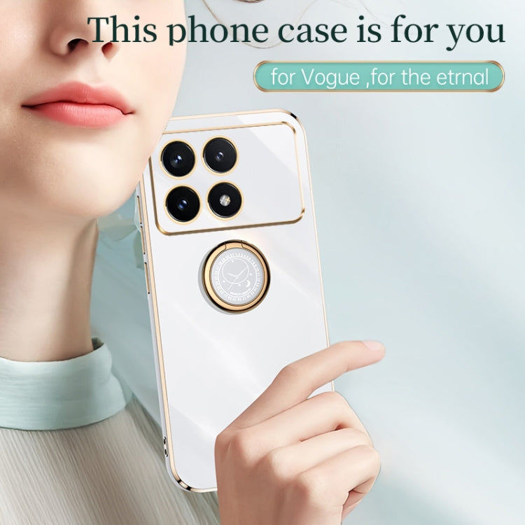 For Xiaomi Redmi K70E XINLI Straight Edge 6D Electroplate TPU Phone Case with Ring Holder(Mint Green) - K70E Cases by XINLI | Online Shopping UK | buy2fix