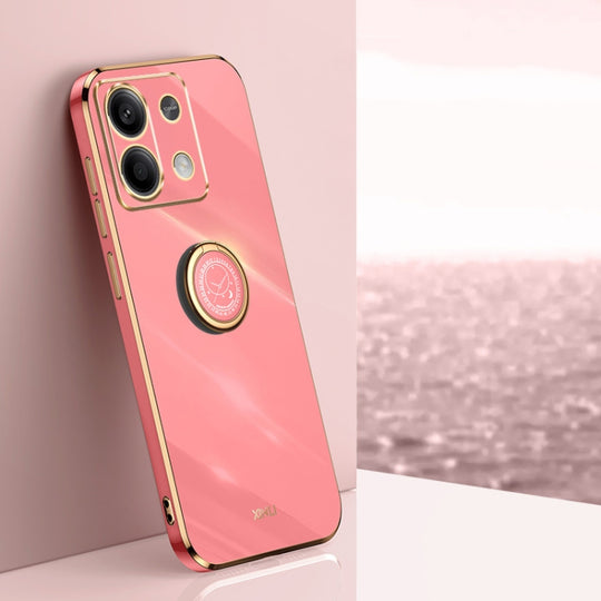 For Xiaomi Redmi Note 13 Pro 4G XINLI Straight Edge 6D Electroplate TPU Phone Case with Ring Holder(Hawthorn Red)