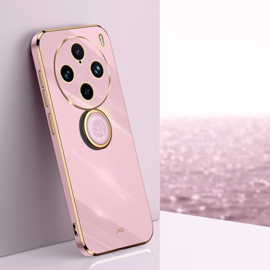 For vivo X100 Pro 5G XINLI Straight Edge 6D Electroplate TPU Phone Case with Ring Holder(Cherry Purple)