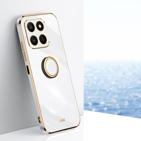 For Honor 400 Smart 5G XINLI Straight Edge 6D Electroplate TPU Phone Case with Ring Holder(White)