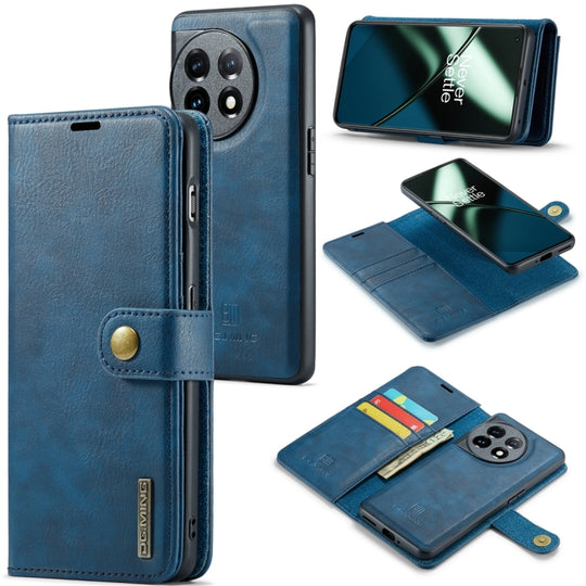 For OnePlus 11 DG.MING Crazy Horse Texture Detachable Magnetic Leather Case(Blue)