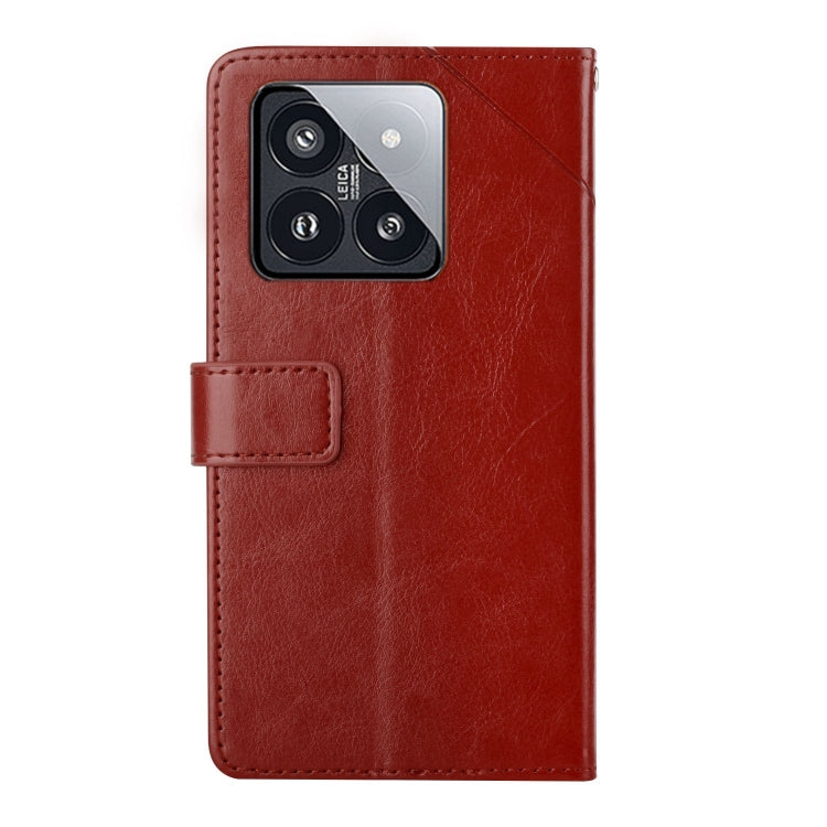 For Xiaomi 14 Y-shaped Pattern Flip Leather Phone Case(Brown) - 14 Cases by buy2fix | Online Shopping UK | buy2fix