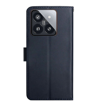 For Xiaomi 14 Pro Genuine Leather Fingerprint-proof Flip Phone Case(Blue) - 14 Pro Cases by buy2fix | Online Shopping UK | buy2fix