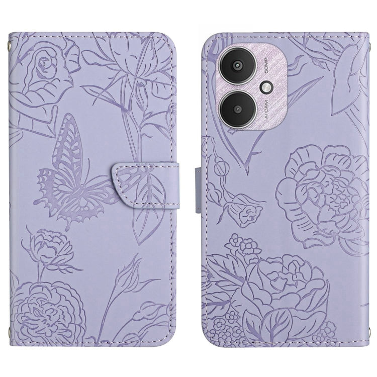 For Xiaomi Redmi 13C 5G Skin Feel Butterfly Embossed Flip Leather Phone Case(Purple) - 13C Cases by buy2fix | Online Shopping UK | buy2fix