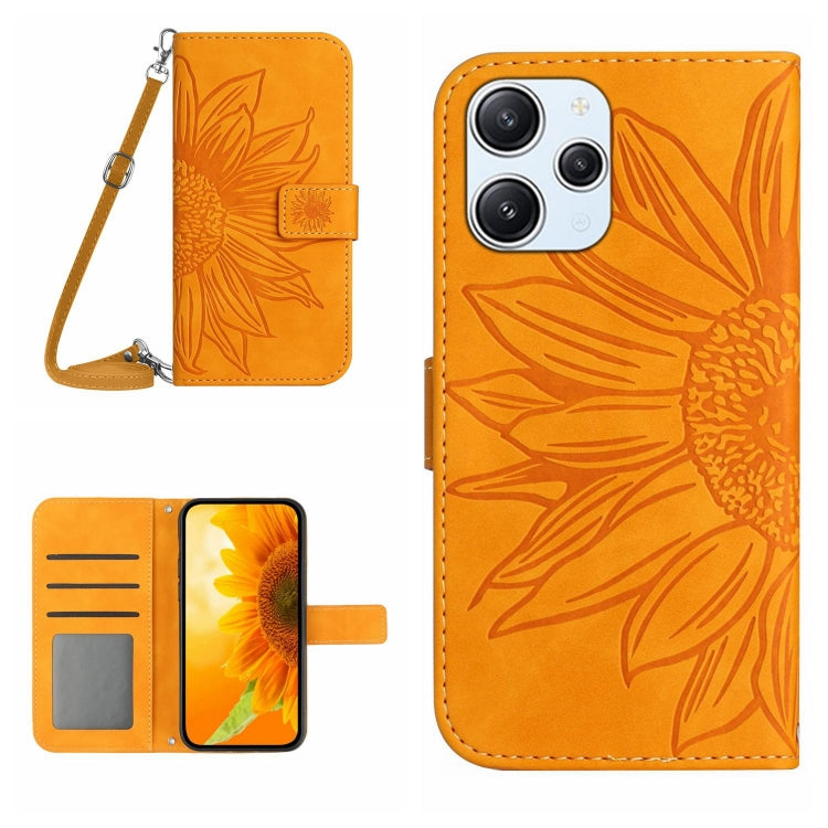 For Xiaomi Redmi 12 5G Skin Feel Sun Flower Embossed Flip Leather Phone Case with Lanyard(Yellow) - Xiaomi Cases by buy2fix | Online Shopping UK | buy2fix