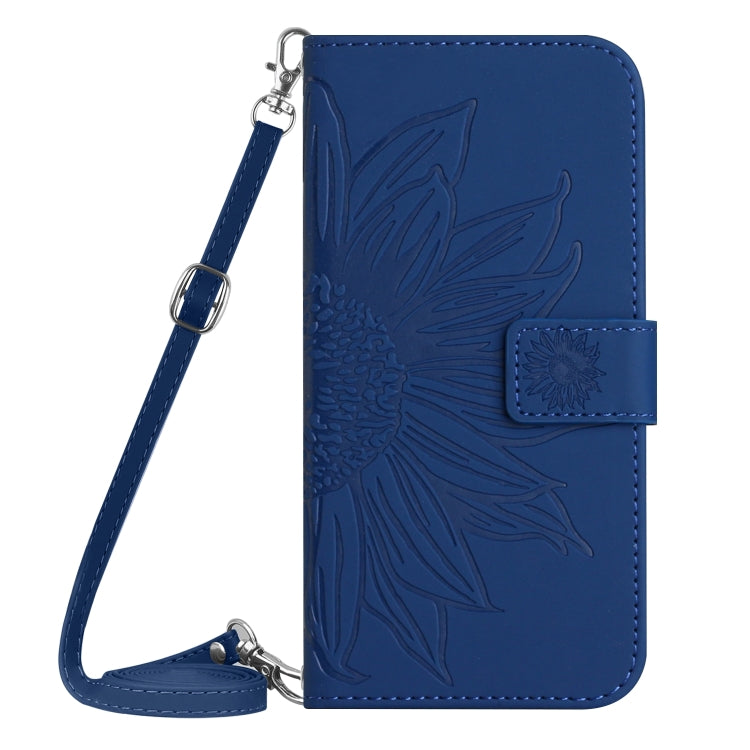 For Xiaomi Redmi 12 5G Skin Feel Sun Flower Embossed Flip Leather Phone Case with Lanyard(Dark Blue) - Xiaomi Cases by buy2fix | Online Shopping UK | buy2fix