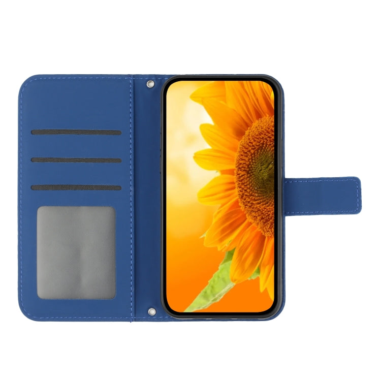 For Xiaomi Redmi 12 5G Skin Feel Sun Flower Embossed Flip Leather Phone Case with Lanyard(Dark Blue) - Xiaomi Cases by buy2fix | Online Shopping UK | buy2fix