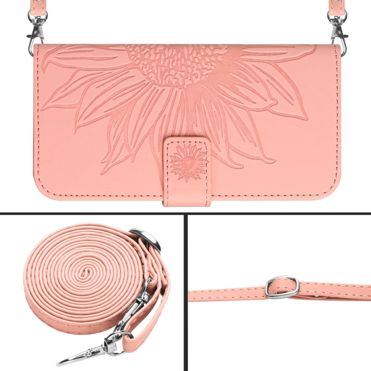 For Xiaomi Redmi 12 5G Skin Feel Sun Flower Embossed Flip Leather Phone Case with Lanyard(Pink) - Xiaomi Cases by buy2fix | Online Shopping UK | buy2fix