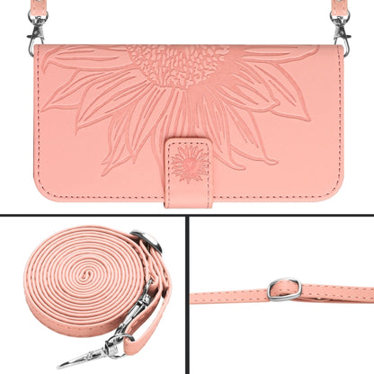 For Xiaomi Redmi 12 5G Skin Feel Sun Flower Embossed Flip Leather Phone Case with Lanyard(Pink) - Xiaomi Cases by buy2fix | Online Shopping UK | buy2fix