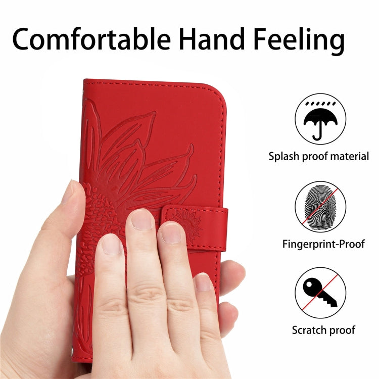 For Xiaomi Redmi 12 5G Skin Feel Sun Flower Embossed Flip Leather Phone Case with Lanyard(Red) - Xiaomi Cases by buy2fix | Online Shopping UK | buy2fix