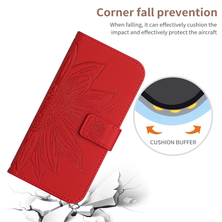 For Xiaomi Redmi 12 5G Skin Feel Sun Flower Embossed Flip Leather Phone Case with Lanyard(Red) - Xiaomi Cases by buy2fix | Online Shopping UK | buy2fix