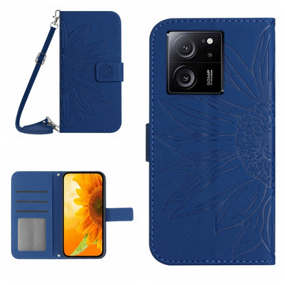 For Xiaomi 13T / 13T Pro Skin Feel Sun Flower Embossed Flip Leather Phone Case with Lanyard(Dark Blue) - Xiaomi Cases by buy2fix | Online Shopping UK | buy2fix