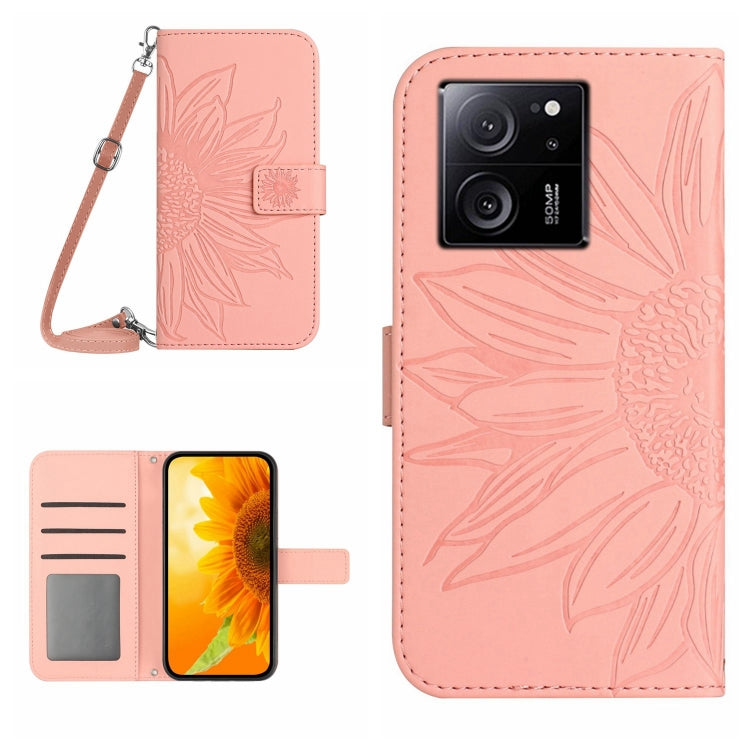 For Xiaomi 13T / 13T Pro Skin Feel Sun Flower Embossed Flip Leather Phone Case with Lanyard(Pink) - Xiaomi Cases by buy2fix | Online Shopping UK | buy2fix