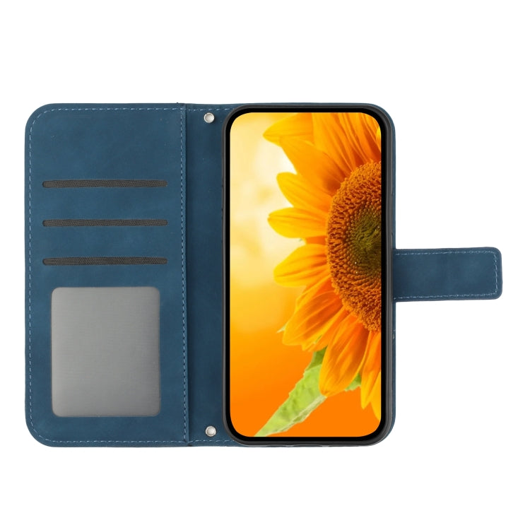 For Xiaomi Redmi 13C 4G Skin Feel Sun Flower Embossed Flip Leather Phone Case with Lanyard(Inky Blue) - 13C Cases by buy2fix | Online Shopping UK | buy2fix